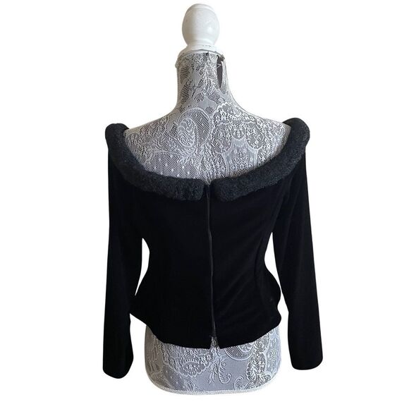 VINTAGE Y2K Alex Evenings Off Shoulder Faux Fur Velvet Top Black - Picture 4 of 7